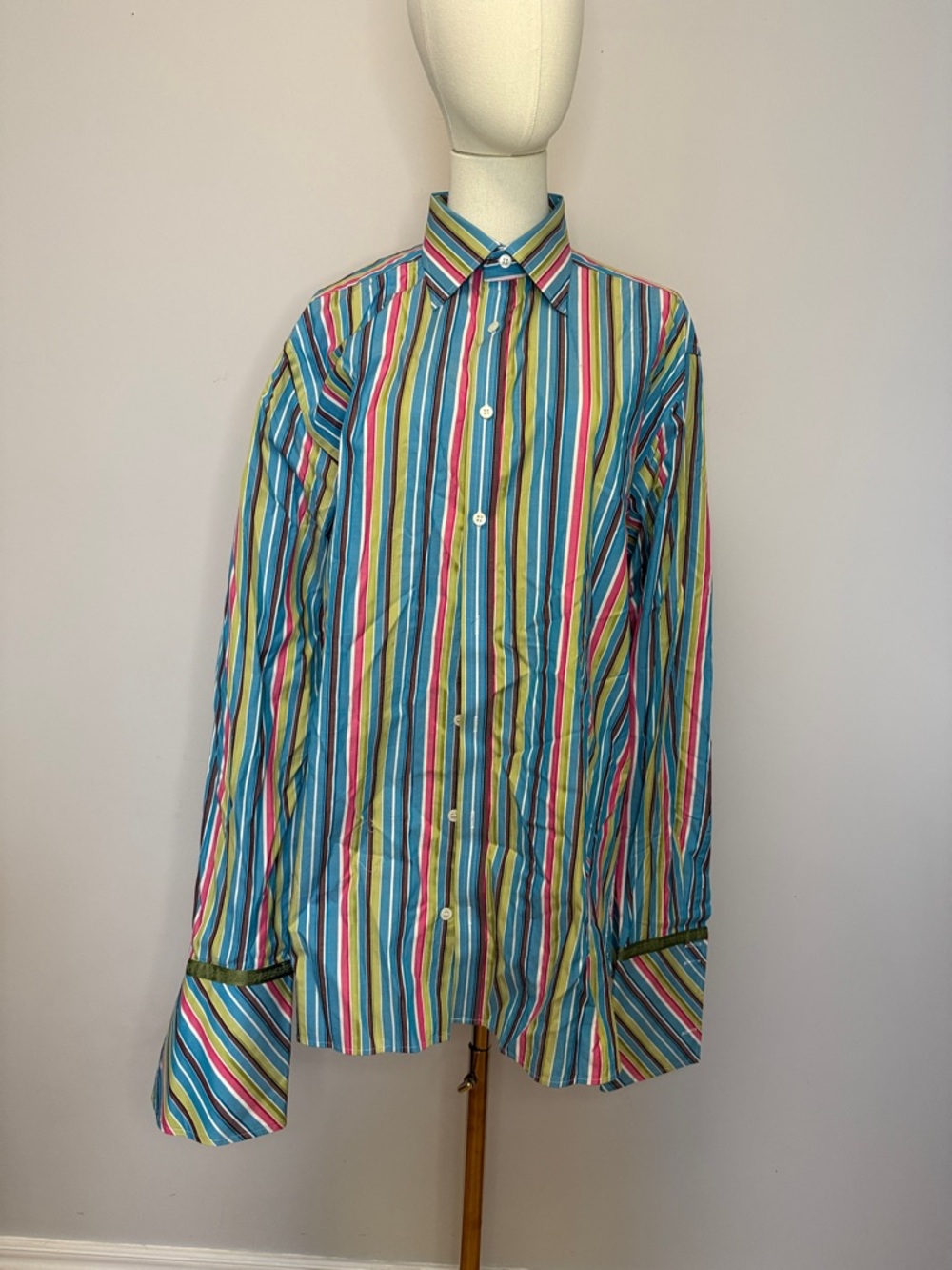 Ted Baker Striped Dress Shirt Multicolor 100% Cotton French Cuffs Size L/XL